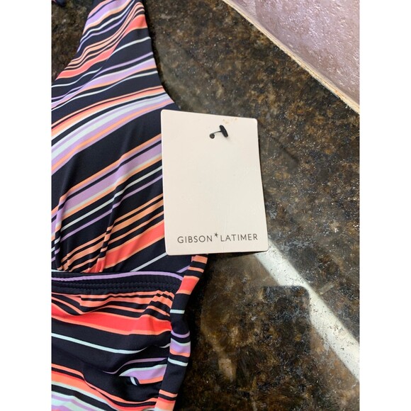 Gibson & Latimer Multi Molded Ruched Tie Neck Halterkini Swim Set XS NWT - Picture 5 of 10